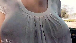 Braless Bouncing Tits in Shirt During The Time That Walking and Running 4