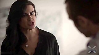 Nice white stockings brunette MILF in white stockings Penny Barber gets hot pussyfuck