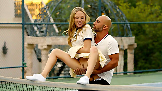 Sweet blonde gal Aubrey Star ass fucked after playing tennis