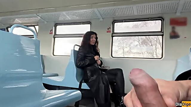Public Handjob on Train Ends in Blowjob from Stranger Girl - Risky Dick Flashing