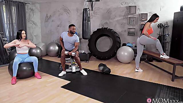 MILFs share dick at the gym and devour it in perfect angles
