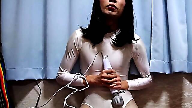 Asian Crossdresser in a Leotard