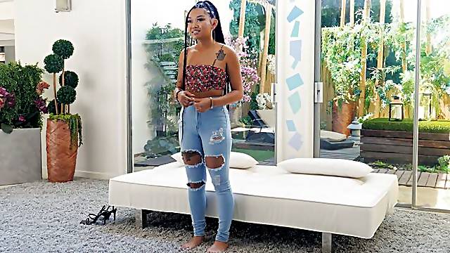 Slutty ebony teen Lena fucked in the doggy style pose as she likes