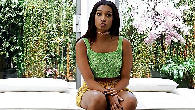 Spicy ebony doll with nice long legs Addis fucks with a white lover