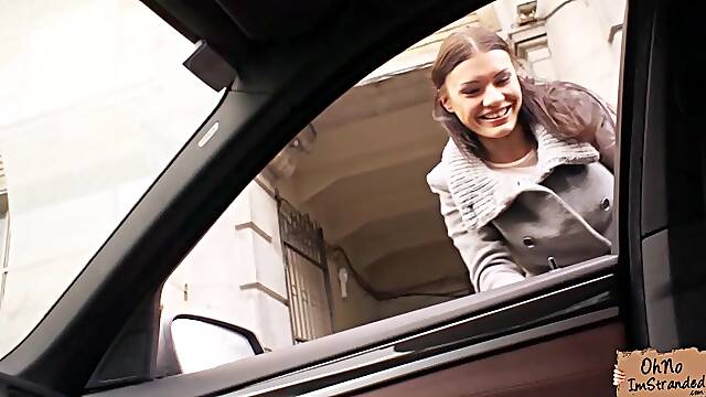 Big tits babe Kitana Lure repays the stranger by fucking him in the car