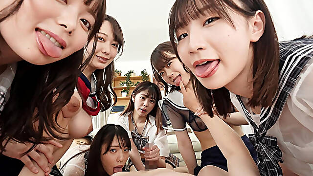 Harem VR: Toe Licking, Thigh Licking, Nipple Licking, Drooling Creampie Sex with 6 Schoolgirls! - Japanese Reverse Gangbang
