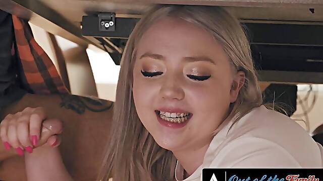 Teen Eva Nyx Delivers Cheeky Under-Table Blowjob to Stepdad During Dinner, Sparks Steamy Th