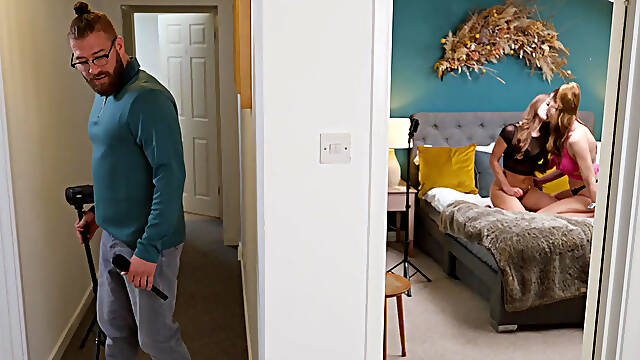 Hot busty Kali Kingsley and Bonni Gee share a studs cock in the bedroom