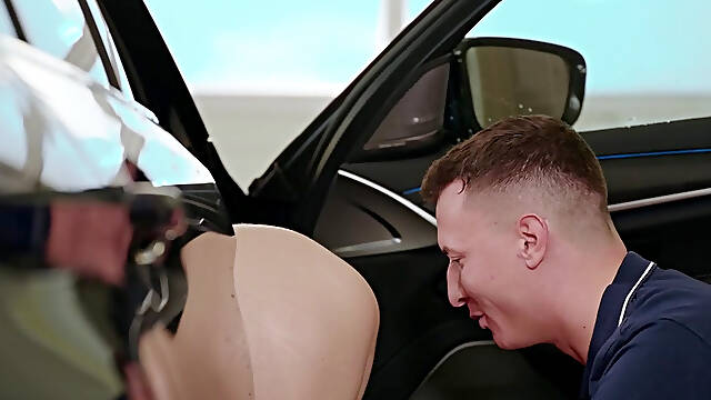 Sex near a car with busty blonde Amalia Davis