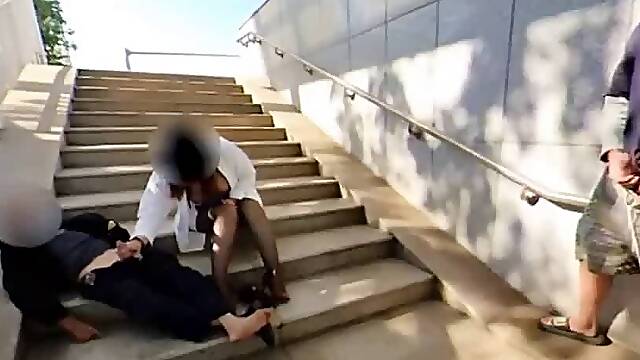 Make love outdoors to a homeless man and masturbate him