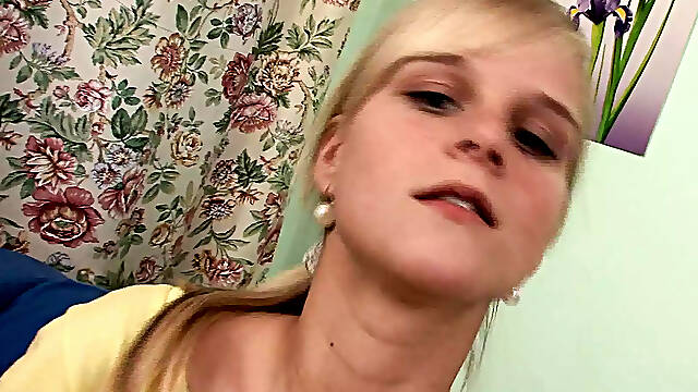 Hot blonde German teen deepthroats and fucks hard