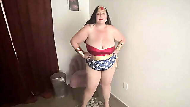 BBW Wonder Woman Teases in Pantyhose