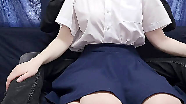 Shy Japanese schoolgirl gets aroused during massage