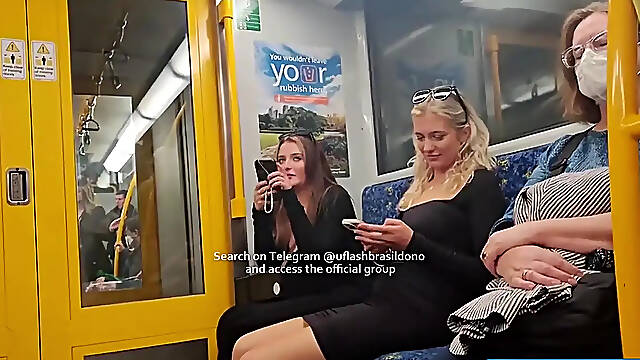 Two beautiful friends react to a surprise bulge flash