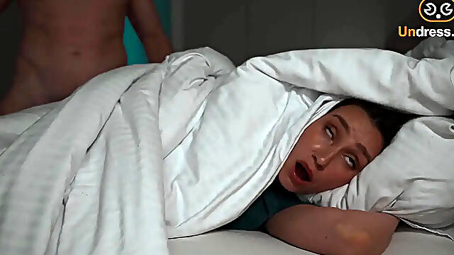 Step mom moans while getting fucked on shared bed