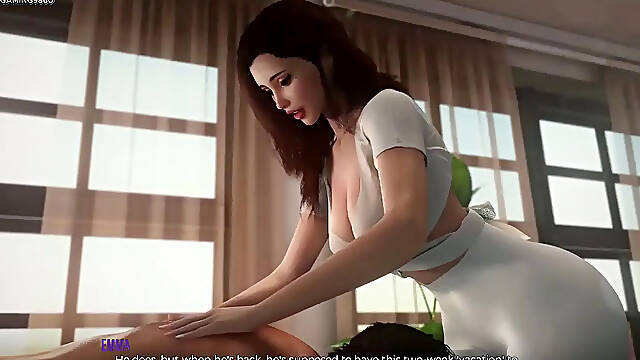 Stepmom seduces tenant with a sexy massage and her big ass