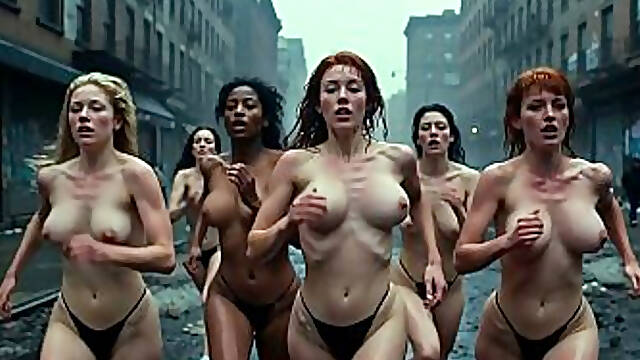 [AI-generated] Future Rave Mud Run in South Bronx - AI Girls Racing Almost Naked with Bouncing Tits Getting Dirty in Rainy Streets