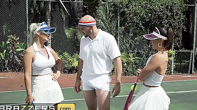 Tennis instructor's cock shared by Phoenix Marie and Kelsi Monroe