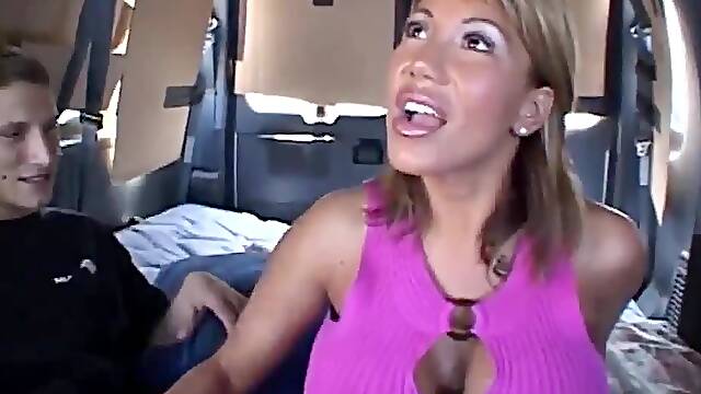 Ava Devine hops in the Bang Van