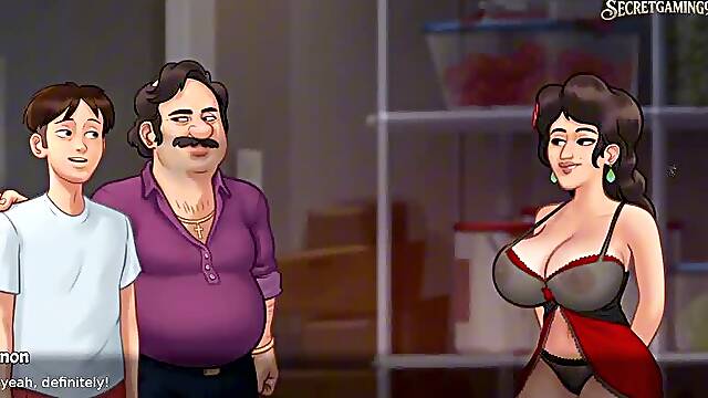 Threesome with a slutty housewife, MILF fucked by two big cocks - Summertime Saga 41 By DarkCookie