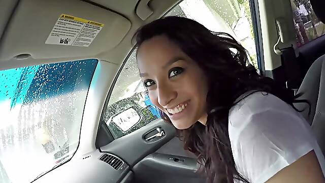Brunette babe Juan Largo & sultry Nicki Ortego go at it in a steamy car ride