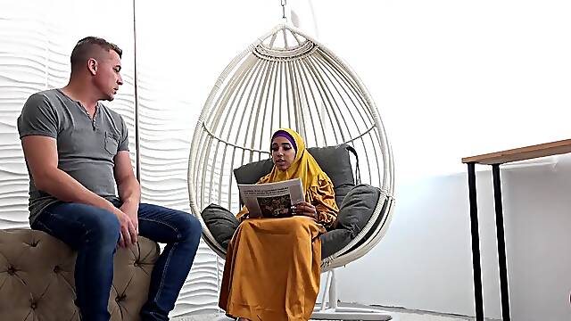 Tired wife in hijab gets sexual energy