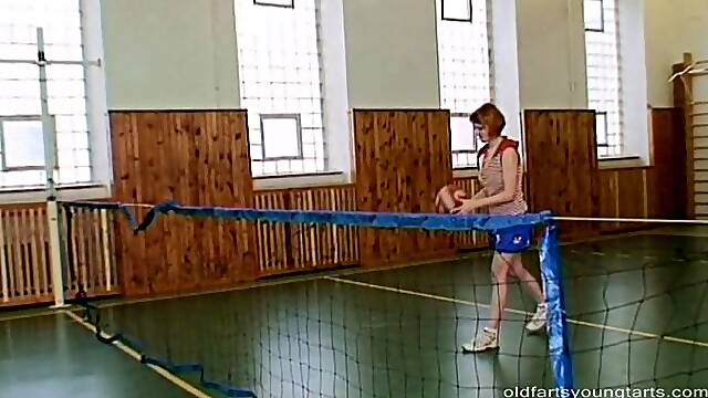 Gym coach gives his teen redhead student a hardcore fucking