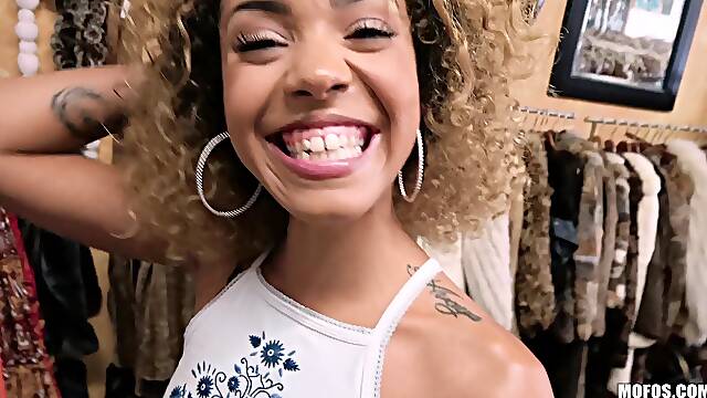Shopping For A Big Dick - POV blowjob by pretty ebony chick with small tits Xianna Hill (with Tyler Steel)