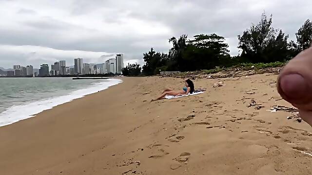 Hottie Can I Cum On Your Titties? - Public Penis Flashing On The Beach