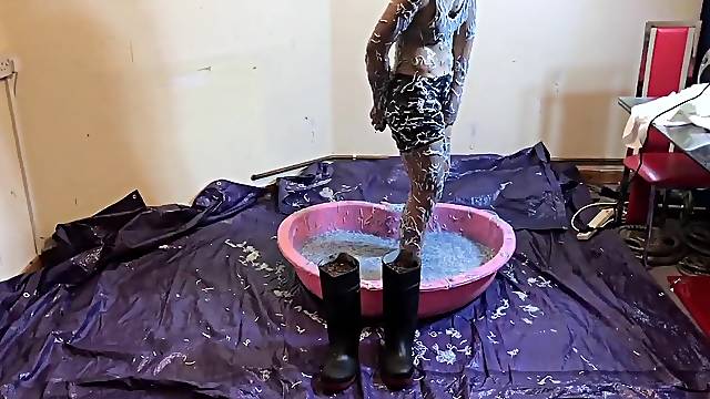 Gal Messed up with Spaghetti Gunge and Mud, Wam, Splosh (Fully Dressed)
