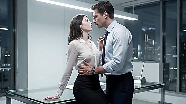The sexually excited employee wont let her boss go home so this babe can ride his jock - AI-generated content