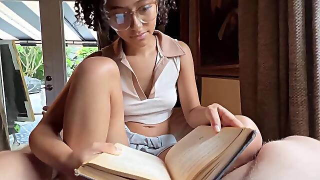 Nerdy Black chick with hairy hair is sucking her step- brothers dick previous to getting screwed