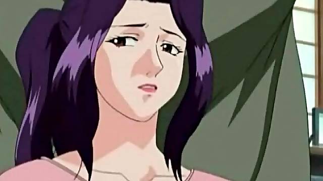 Old sensei plays with her big hentai tits
