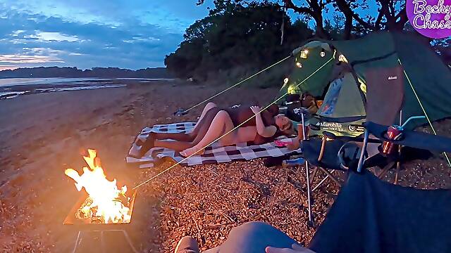 Young light-haired hotwife boinks her BBC bull while on holiday camping with husband