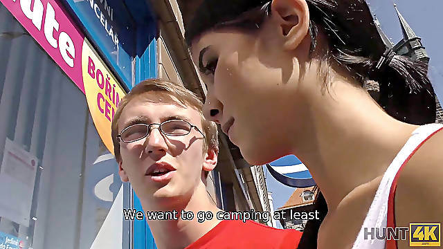 HUNT4K Nerdy cuck obediently witnesses girlfriend hump with stranger
