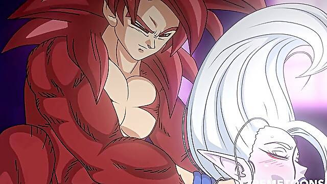 Goku SSJ4 pokes Arinsu ( Dragon ball Daiman manga porn.)