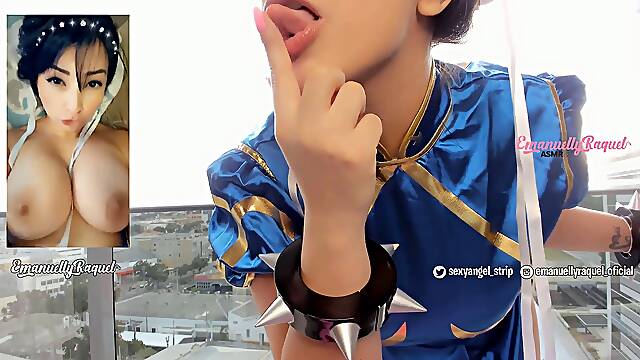 PUBLIC Chun Li from street fighter costume play sexy girl JOI jack OFF commands cum countdown
