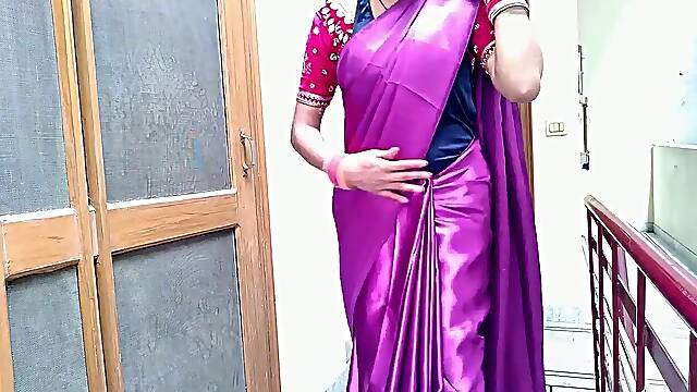 SATIN SILK SAREE AUNTY