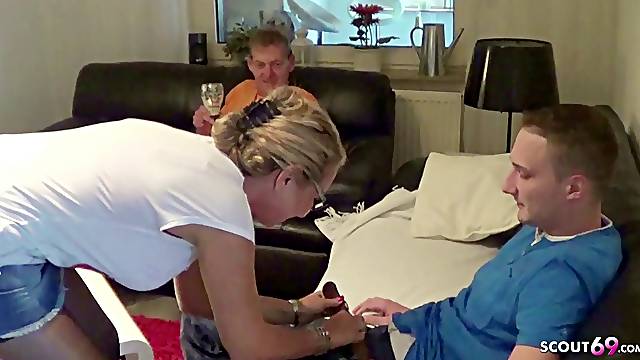 Cuckold Watch his German Wife While Fuck Young Delivery Boy