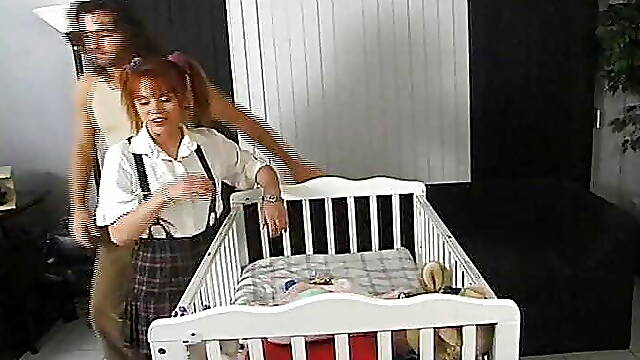 Babysitter drinks breast milk while her pussy slurp cock juice