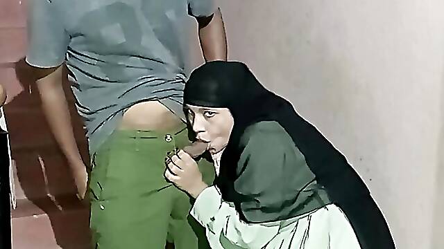Muslim burqa girl Yoururfi got fucked by Hindu boy in stairs