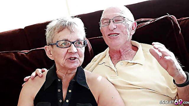 Old Granny Wife and husband at First FFM Threesome Sex with Big Dick Boy