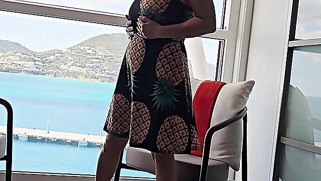 Huge Tit Vouyer Step Mommy Fingers Wet Pussy on Cruise Ship Balcony- Watch Mature Mistress...