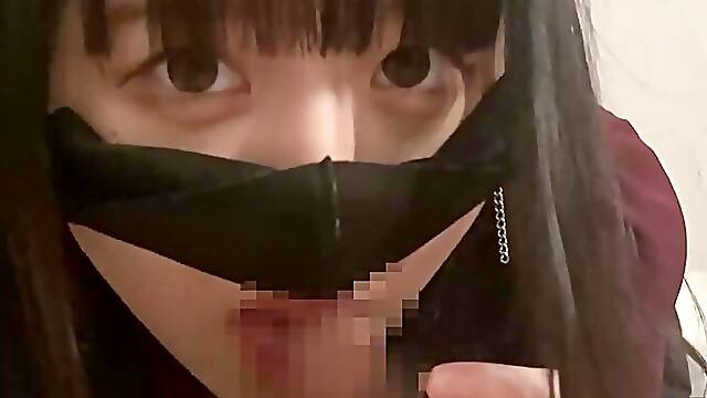 POV Japanese goth girl, She shoots in her mouth with a thick, moist Blowjob