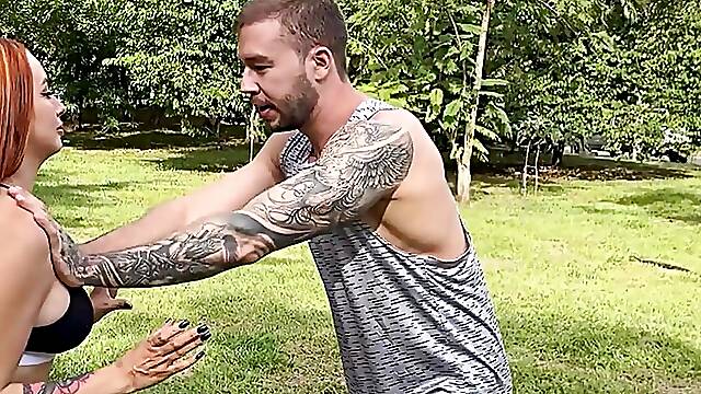 Sexy redhead does a self defense personal session and gets horny
