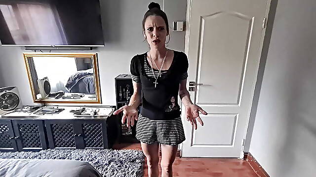 Skinny girl degrading boyfriend for wearing her clothes