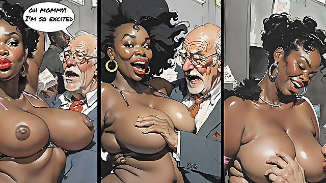 Ebony Mistress And Rich Old Cuckolds. Comic Animation.Cartoon
