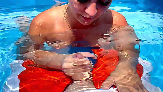 Blowjob, Handjob, Cumshot Underwater in Public Pool