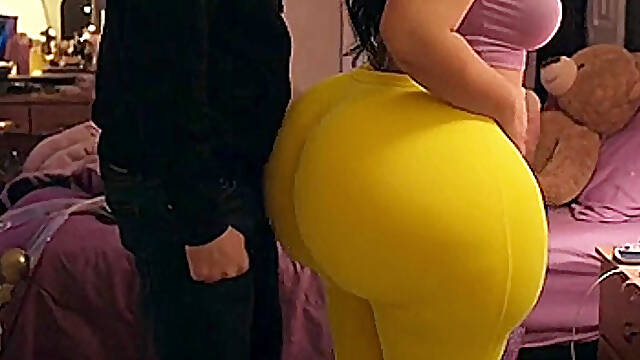 Big Ass Latina in Tight Yellow Leggings Gets Pressed in Bedroom