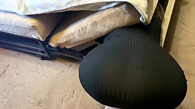 The stepmother got stuck under the sofa and the stepson took advantage of it